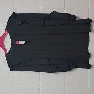 Dolan Small Black Keyhole Blouse Ruffle Sleeve Rayon Stretch Top